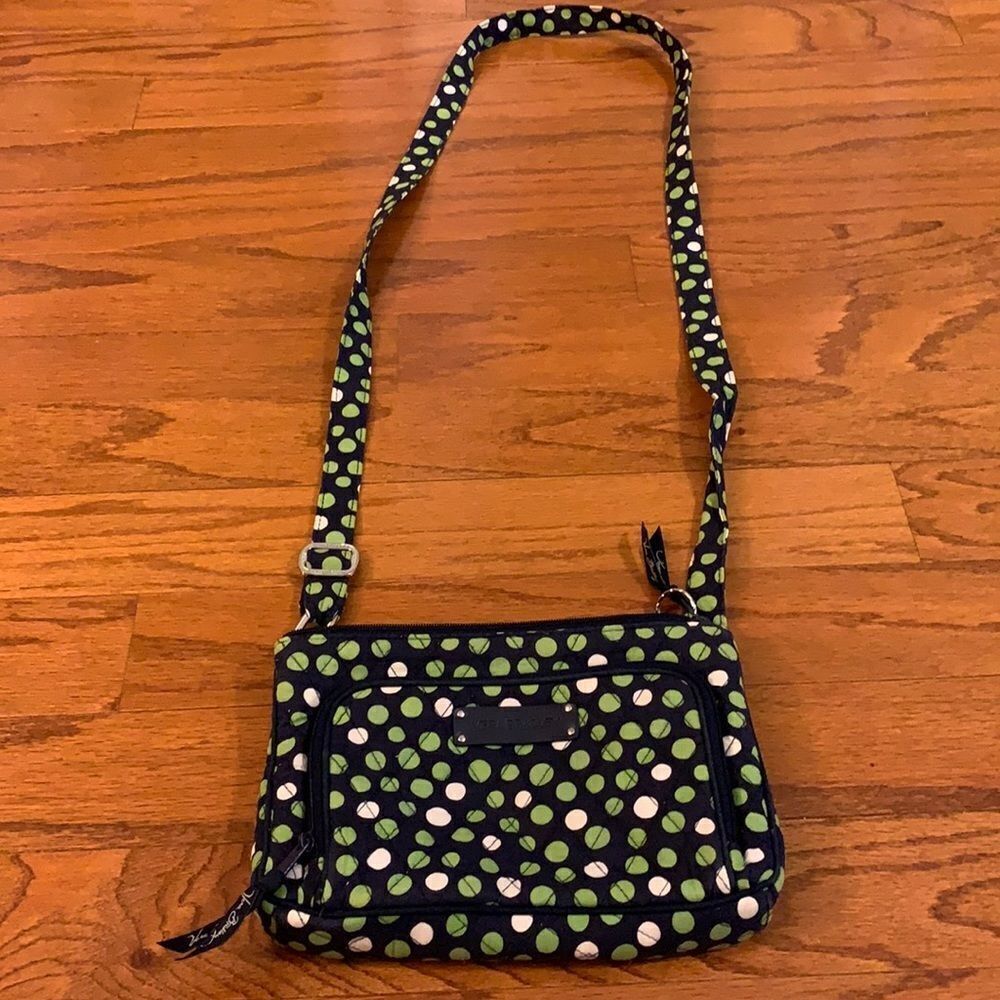 Vera Bradley Crossbody navy blue, green and white polkadot